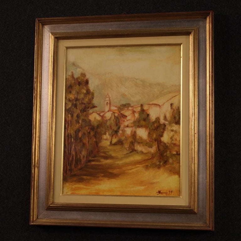 20th Century Oil on Canvas Italian Landscape Signed Painting, 1977 In Good Condition For Sale In Vicoforte, Piedmont