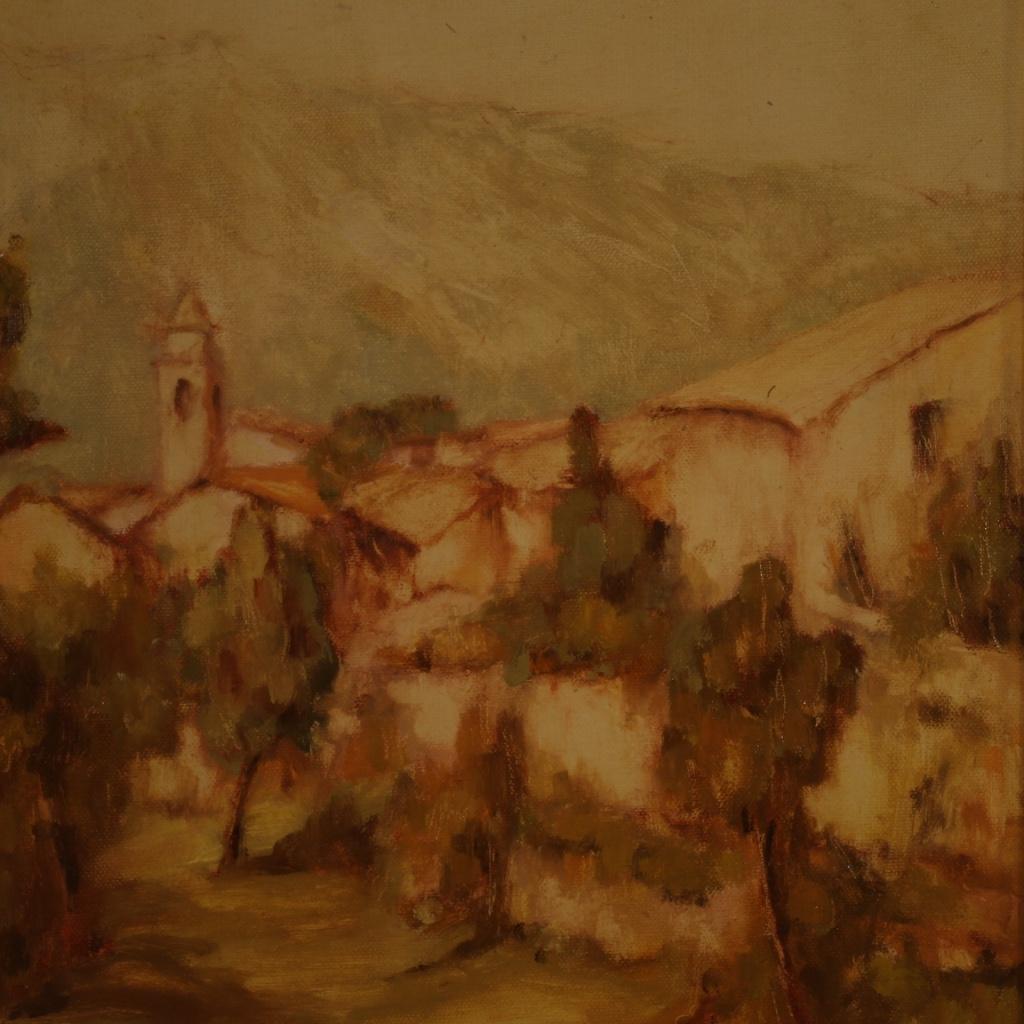 20th Century Oil on Canvas Italian Landscape Signed Painting, 1977 For Sale 3