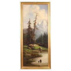 20th Century Oil on Canvas Italian Landscape With a Hut Autumn Painting, 1960