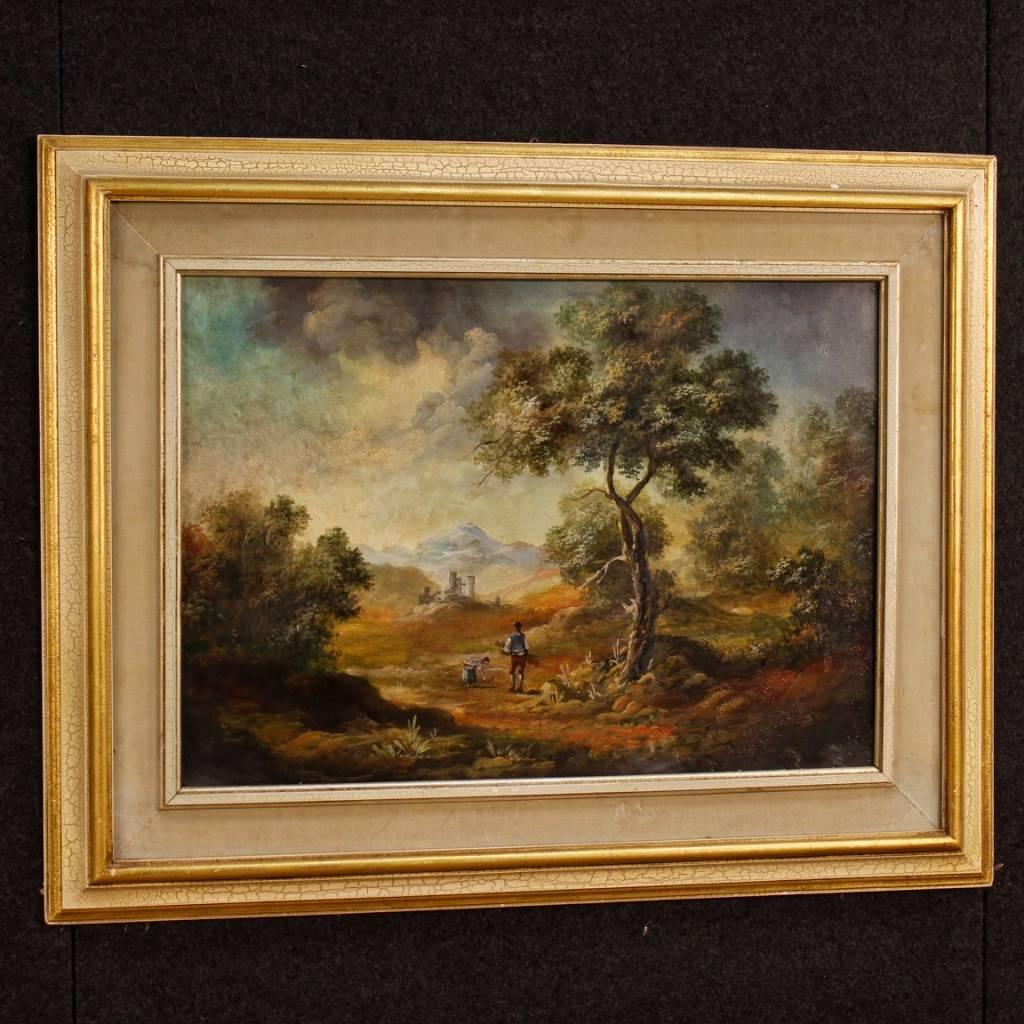 20th Century Oil on Canvas Italian Landscape with Characters Painting, 1960 3