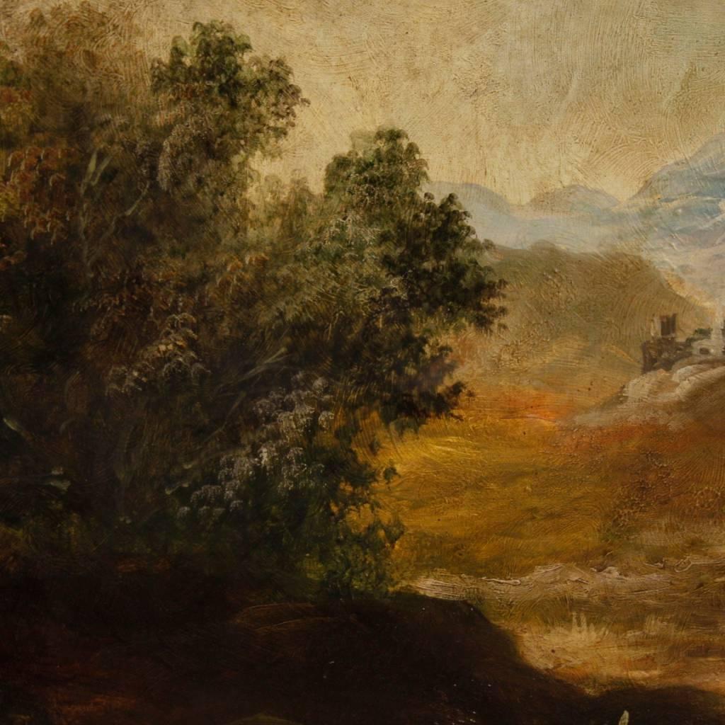 20th Century Oil on Canvas Italian Landscape with Characters Painting, 1960 4