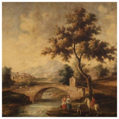 20th Century Oil on Canvas Italian Landscape with Characters Painting, 1960
