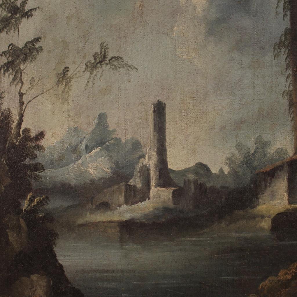 20th Century Oil on Canvas Italian Landscape With Ruins Painting, 1780 1