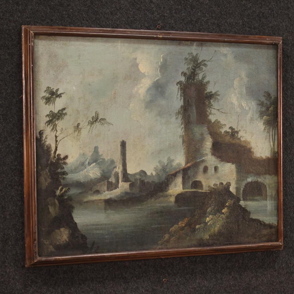 20th Century Oil on Canvas Italian Landscape With Ruins Painting, 1780 2