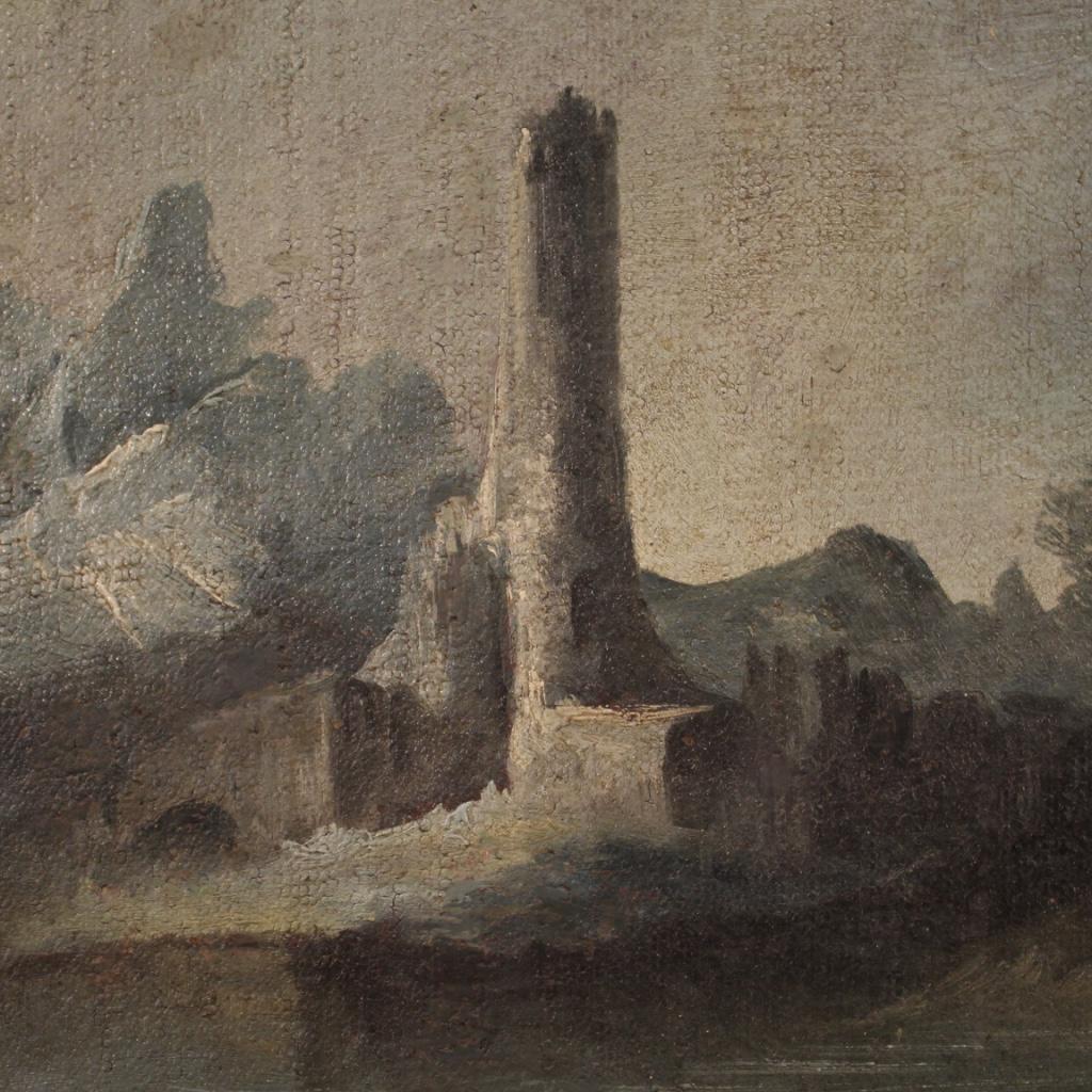 20th Century Oil on Canvas Italian Landscape With Ruins Painting, 1780 3