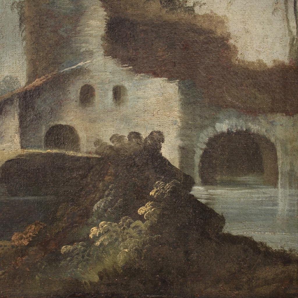 20th Century Oil on Canvas Italian Landscape With Ruins Painting, 1780 4