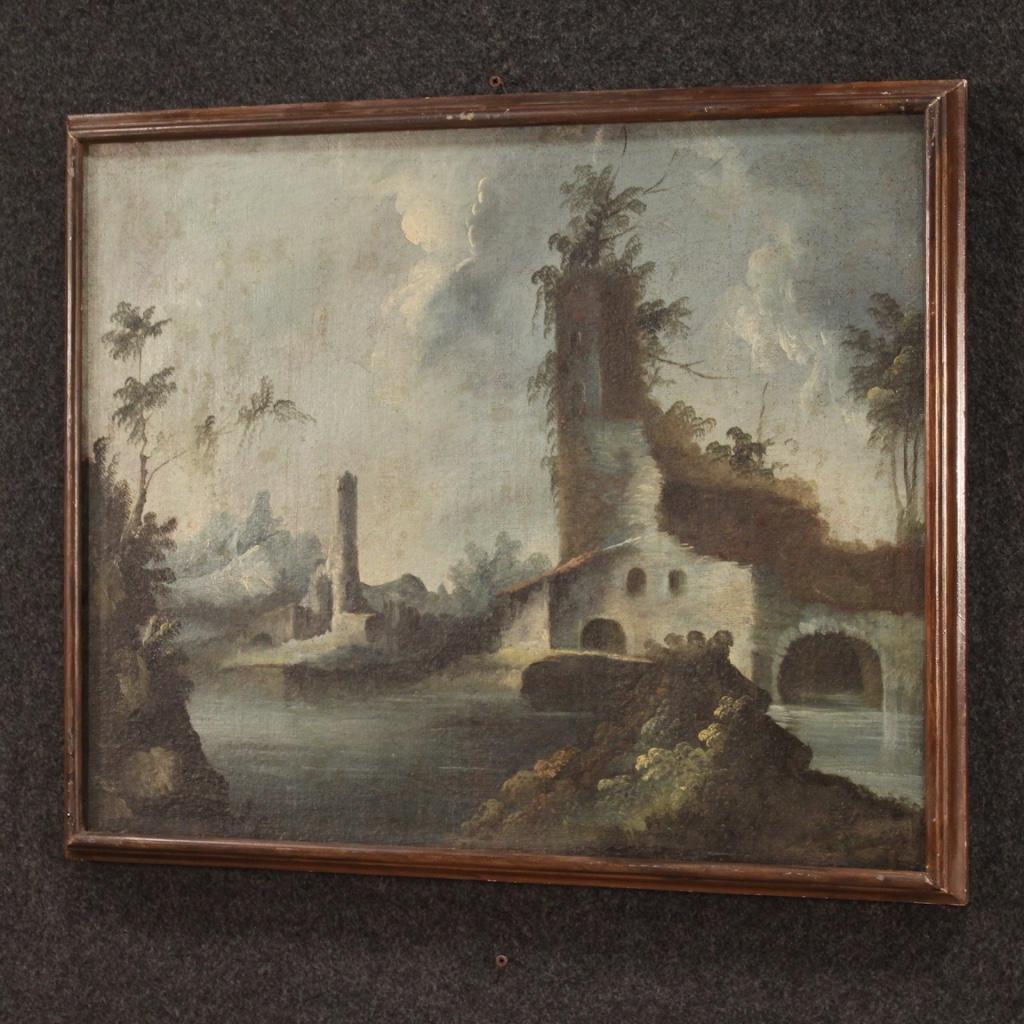 20th Century Oil on Canvas Italian Landscape With Ruins Painting, 1780 5