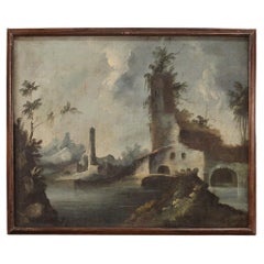 20th Century Oil on Canvas Italian Landscape With Ruins Painting, 1780