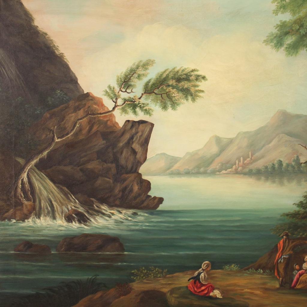 20th Century Oil on Canvas Italian Lanscape Painting View of the Lake, 1960 For Sale 1