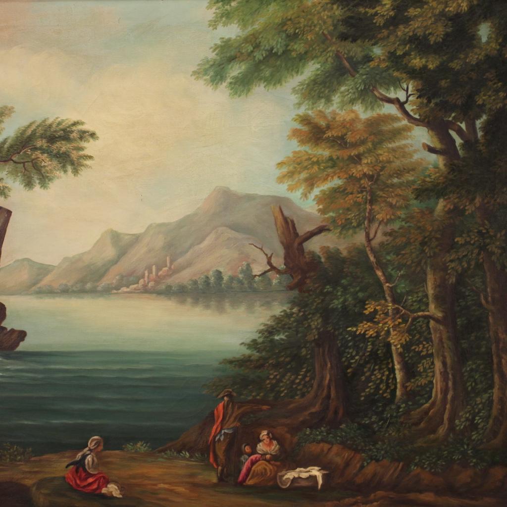 20th Century Oil on Canvas Italian Lanscape Painting View of the Lake, 1960 For Sale 2