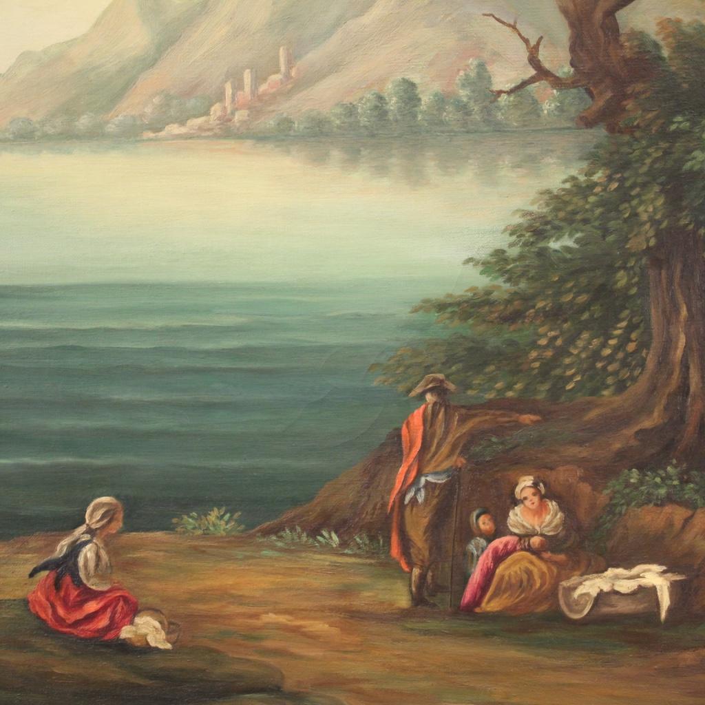 20th Century Oil on Canvas Italian Lanscape Painting View of the Lake, 1960 For Sale 3