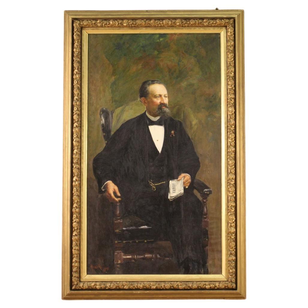 20th Century Oil on Canvas Italian Man Portrait Signed and Dated Painting, 1908