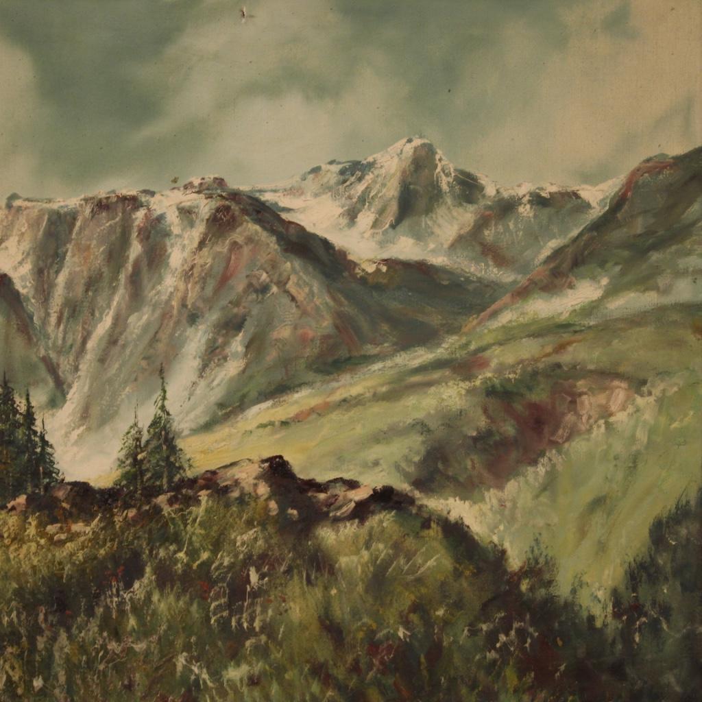 20th Century Oil on Canvas Italian Mountain Landscape Signed Painting, 1970 2