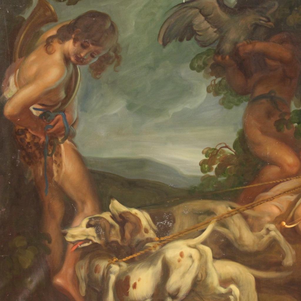 20th Century Oil on Canvas Italian Mythological Painting Diana Huntress, 1930 In Good Condition In Vicoforte, Piedmont