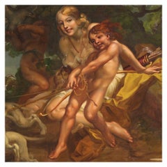 20th Century Oil on Canvas Italian Mythological Painting Diana Huntress, 1930