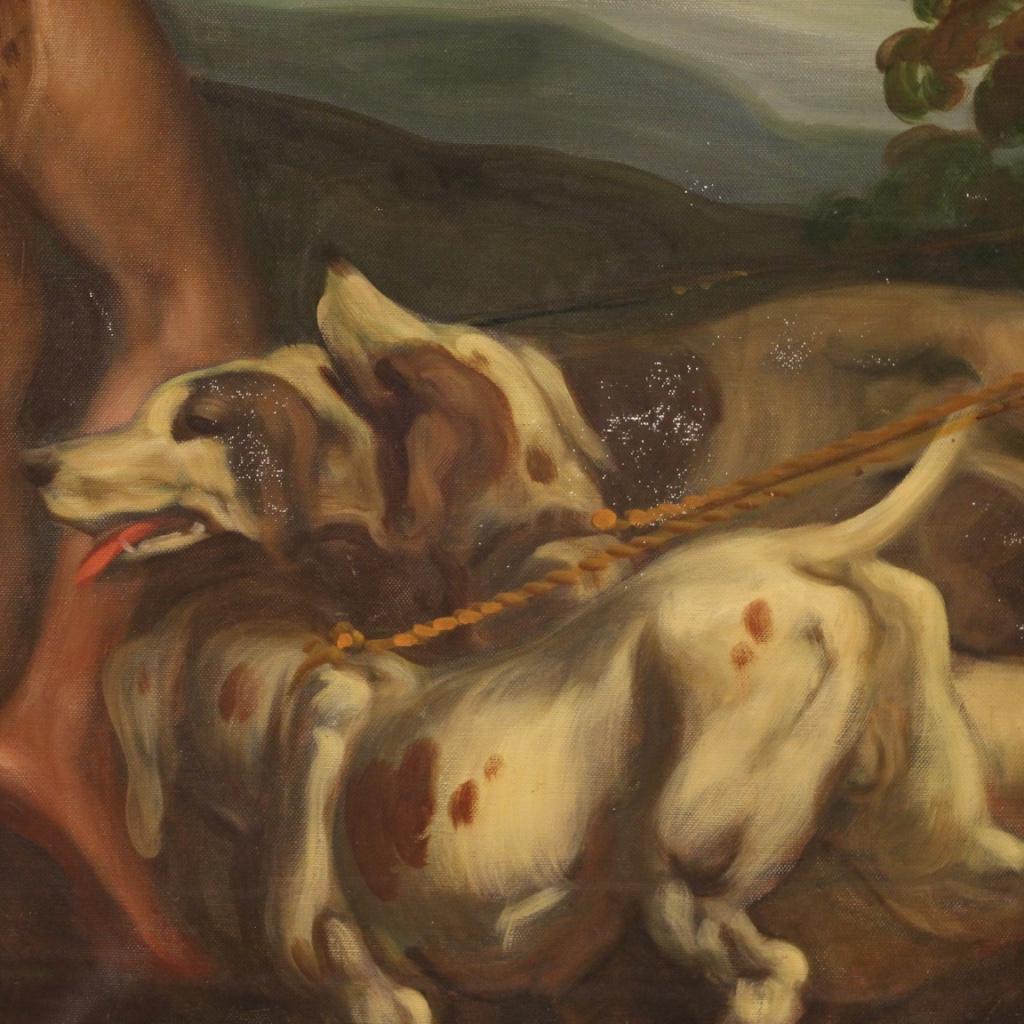 huile sur toile du 20e siècle Peinture mythologique italienne Diane la chasseresse 1930 en vente 4