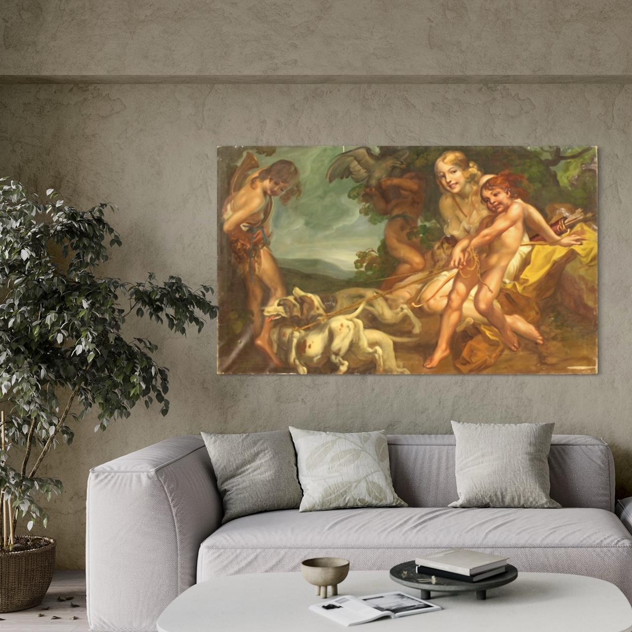 20th Century Oil on Canvas Italian Mythological Painting Diana the Huntress 1930 8