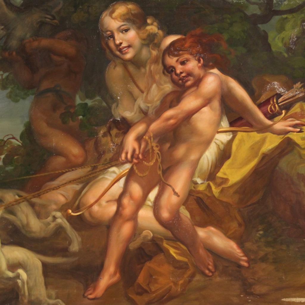 Italian huile sur toile du 20e siècle Peinture mythologique italienne Diane la chasseresse 1930 en vente