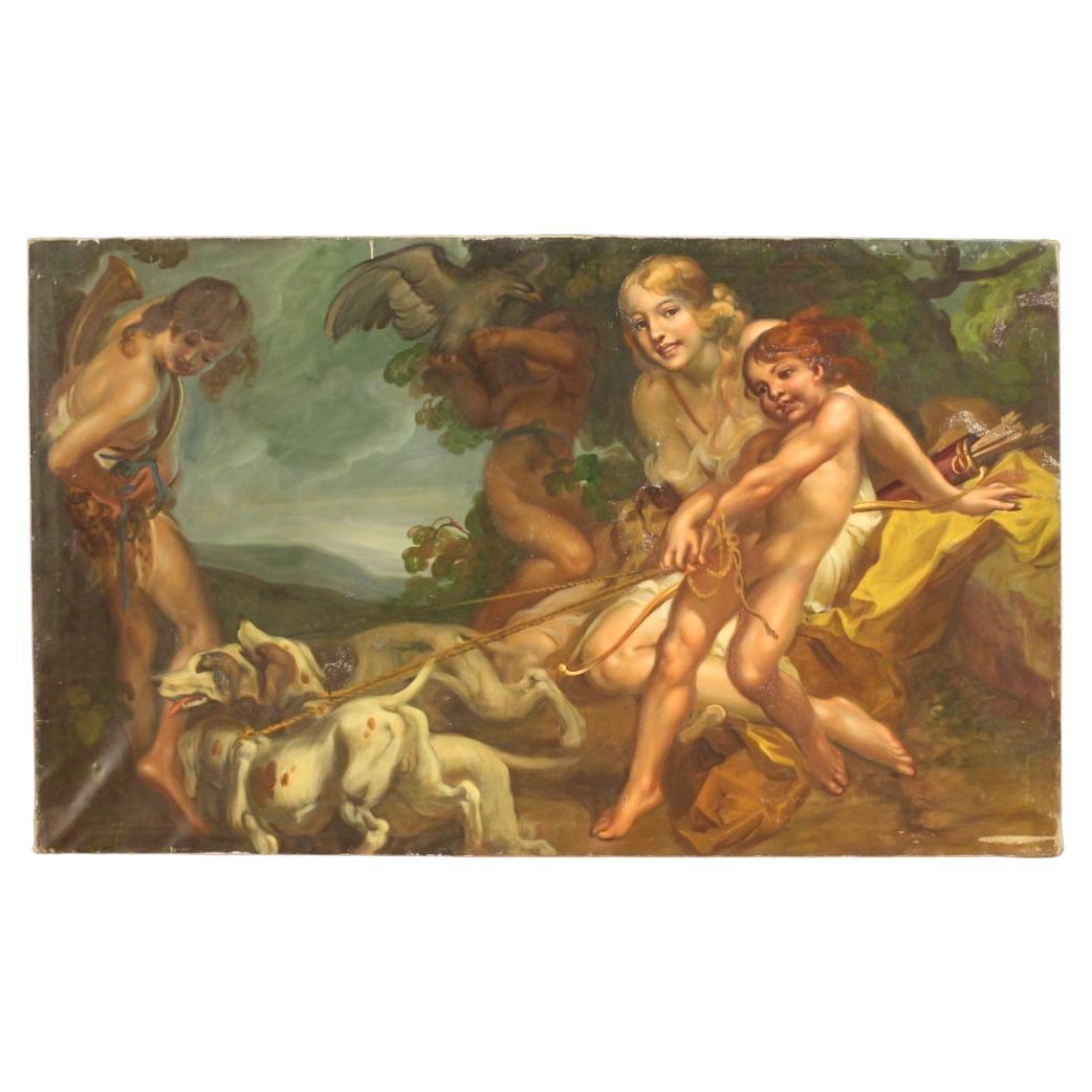 huile sur toile du 20e siècle Peinture mythologique italienne Diane la chasseresse 1930 en vente