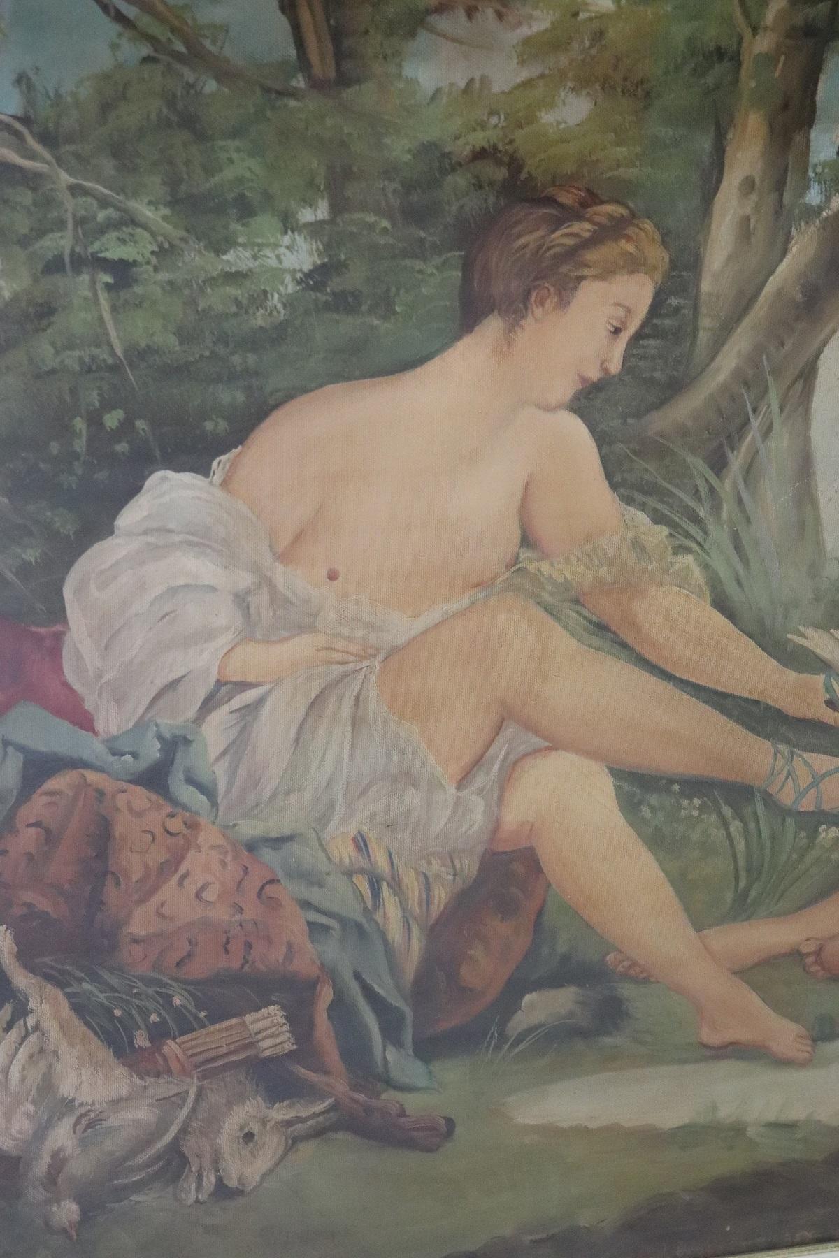 Huilé Huile sur toile italienne du 20ème siècle, peinture mythologique avec cadre, signée en vente