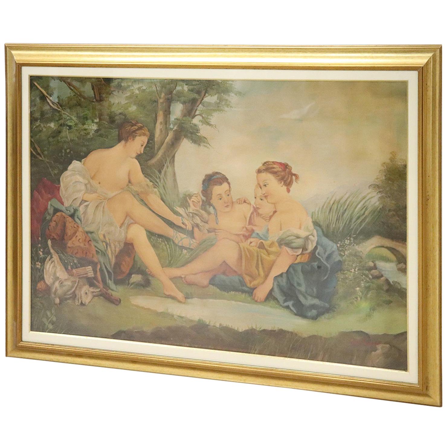 Huile sur toile italienne du 20ème siècle, peinture mythologique avec cadre, signée