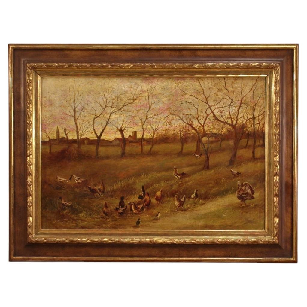 20th Century Oil on Canvas Italian Painting Bucolic Landscape, 1950s For Sale