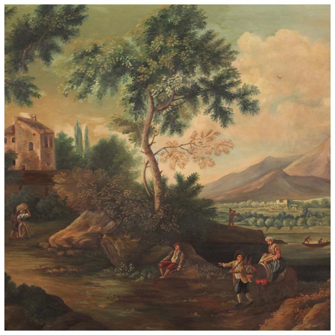 20th Century Oil on Canvas Italian Painting Bucolic Landscape, 1960