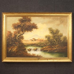 20th Century Oil on Canvas Italian Painting Countryside Landscape, 1980