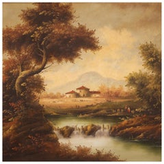 20th Century Oil on Canvas Italian Painting Countryside Landscape, 1980