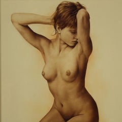20th Century Oil on Canvas Italian Painting Female Nude, 1980
