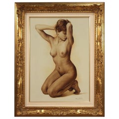 20th Century Oil on Canvas Italian Painting Female Nude, 1980