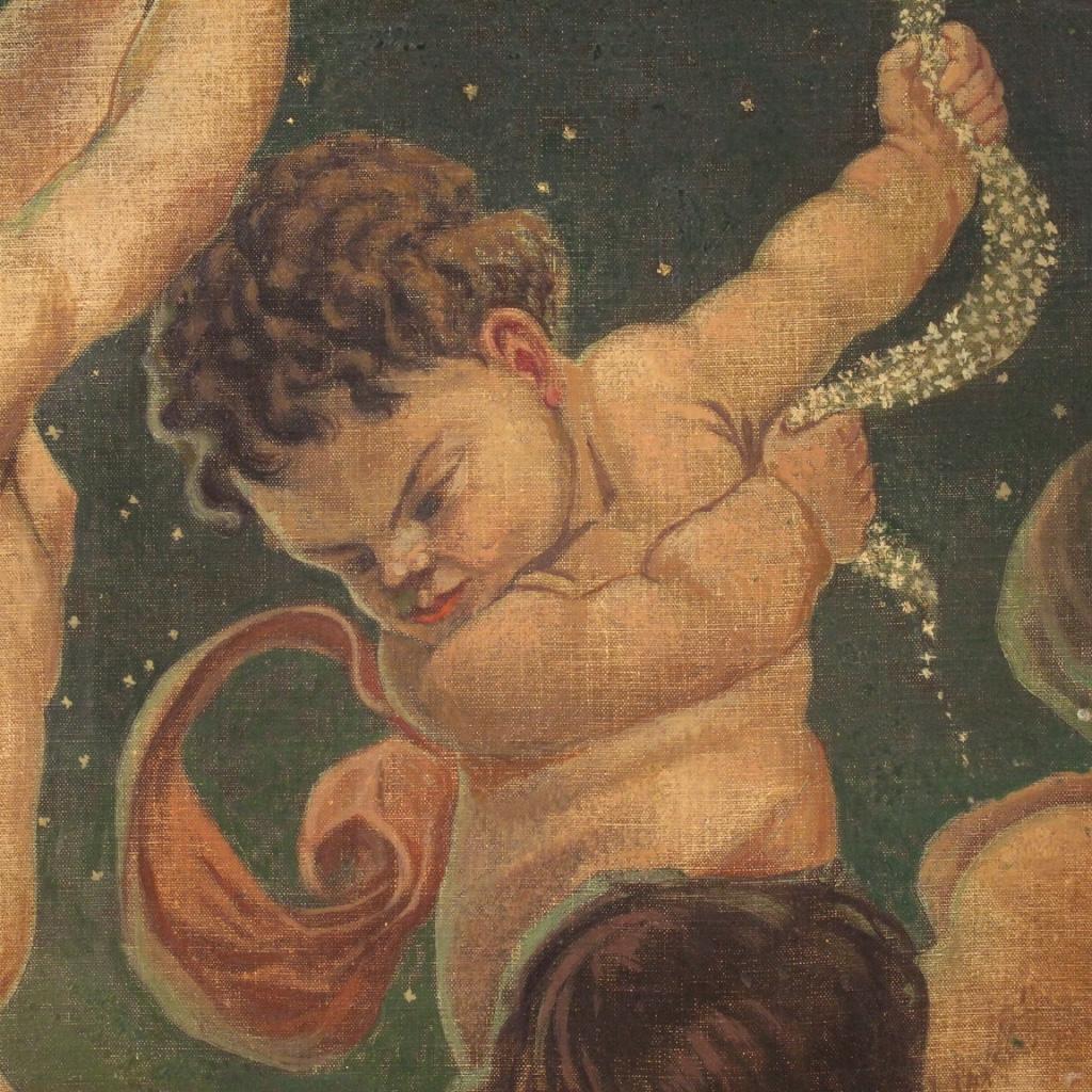 20th Century Oil on Canvas Italian Painting Game of Putti on a Starry Sky, 1950 6