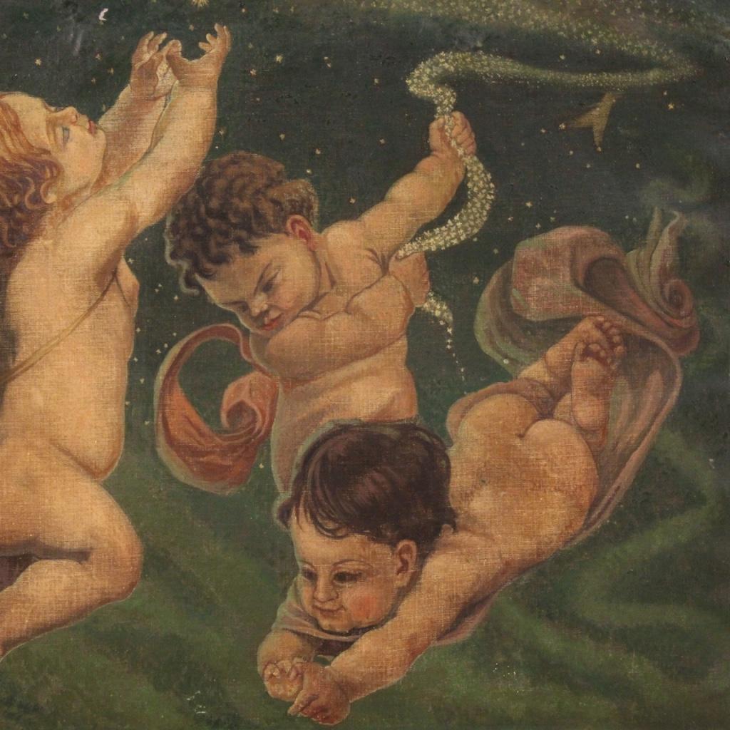 20th Century Oil on Canvas Italian Painting Game of Putti on a Starry Sky, 1950 1