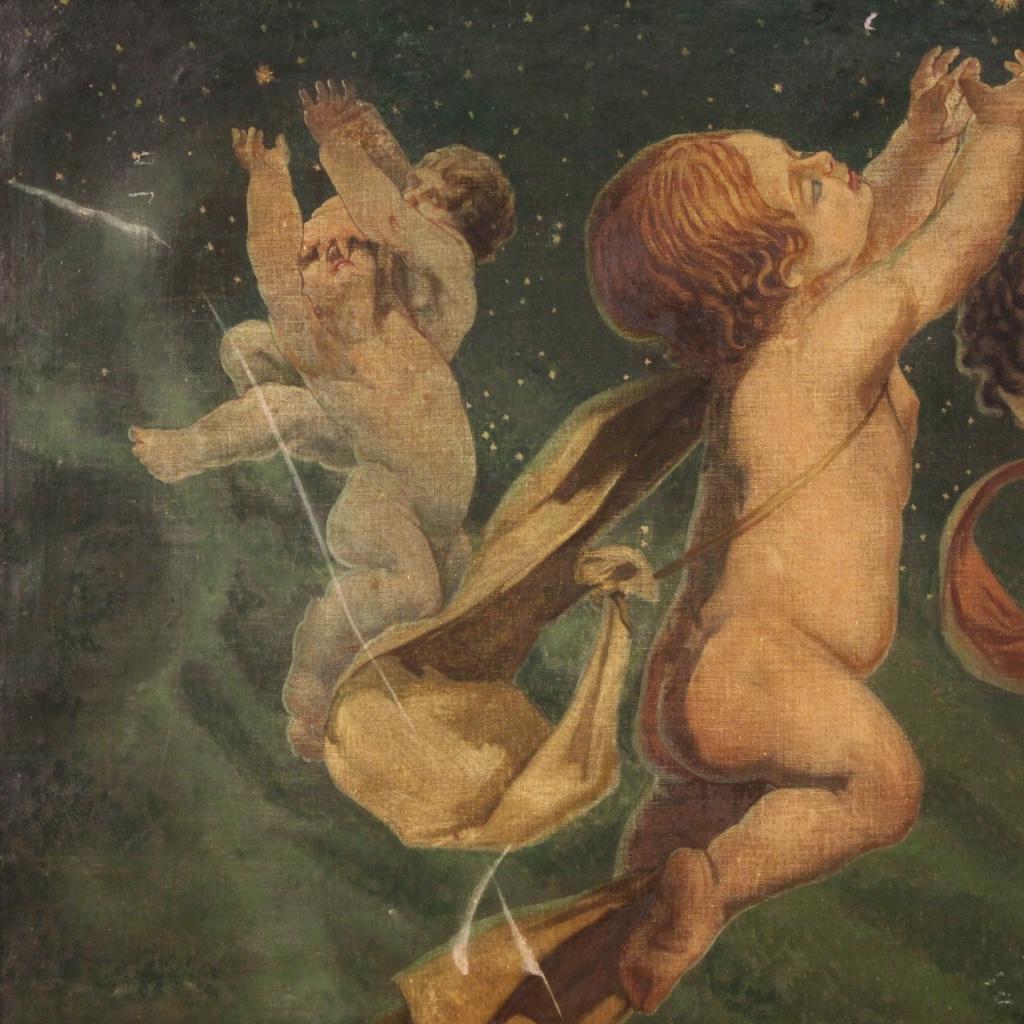 20th Century Oil on Canvas Italian Painting Game of Putti on a Starry Sky, 1950 2