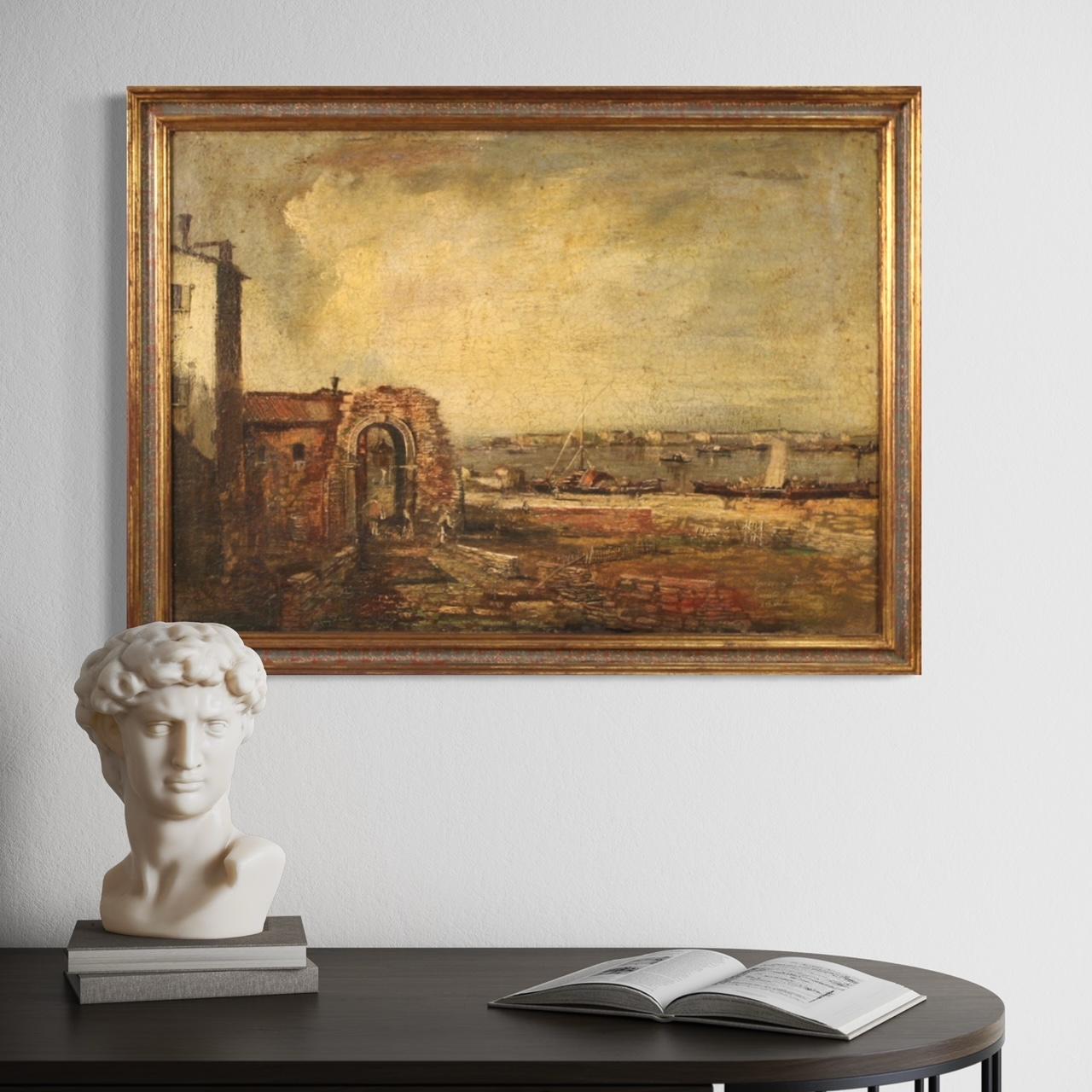 Late 20th Century 20th Century Oil on Canvas Italian Painting Landscape Seascape, 1970 For Sale