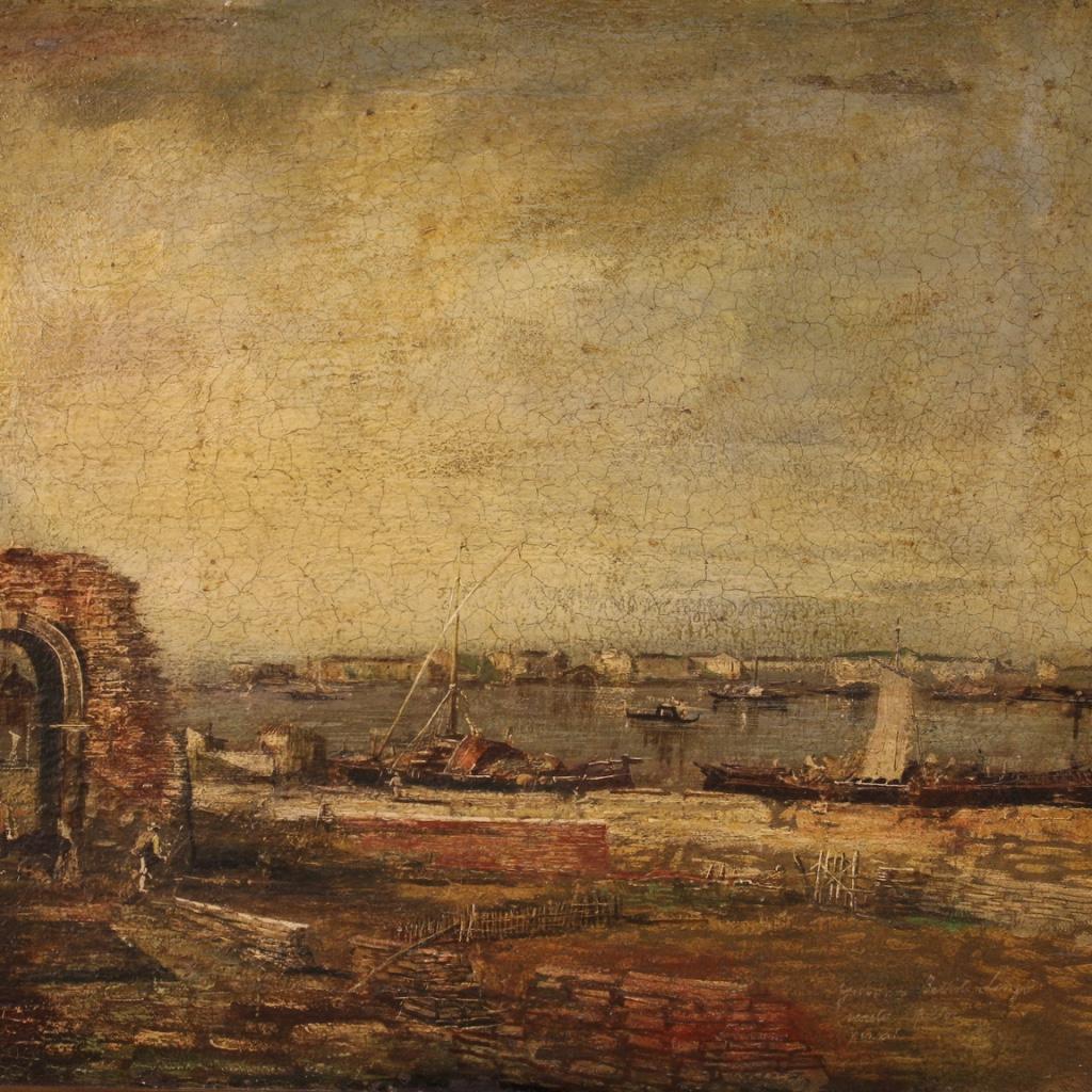 Toile huile sur toile du 20e siècle Peinture italienne Paysage marin, 1970 en vente