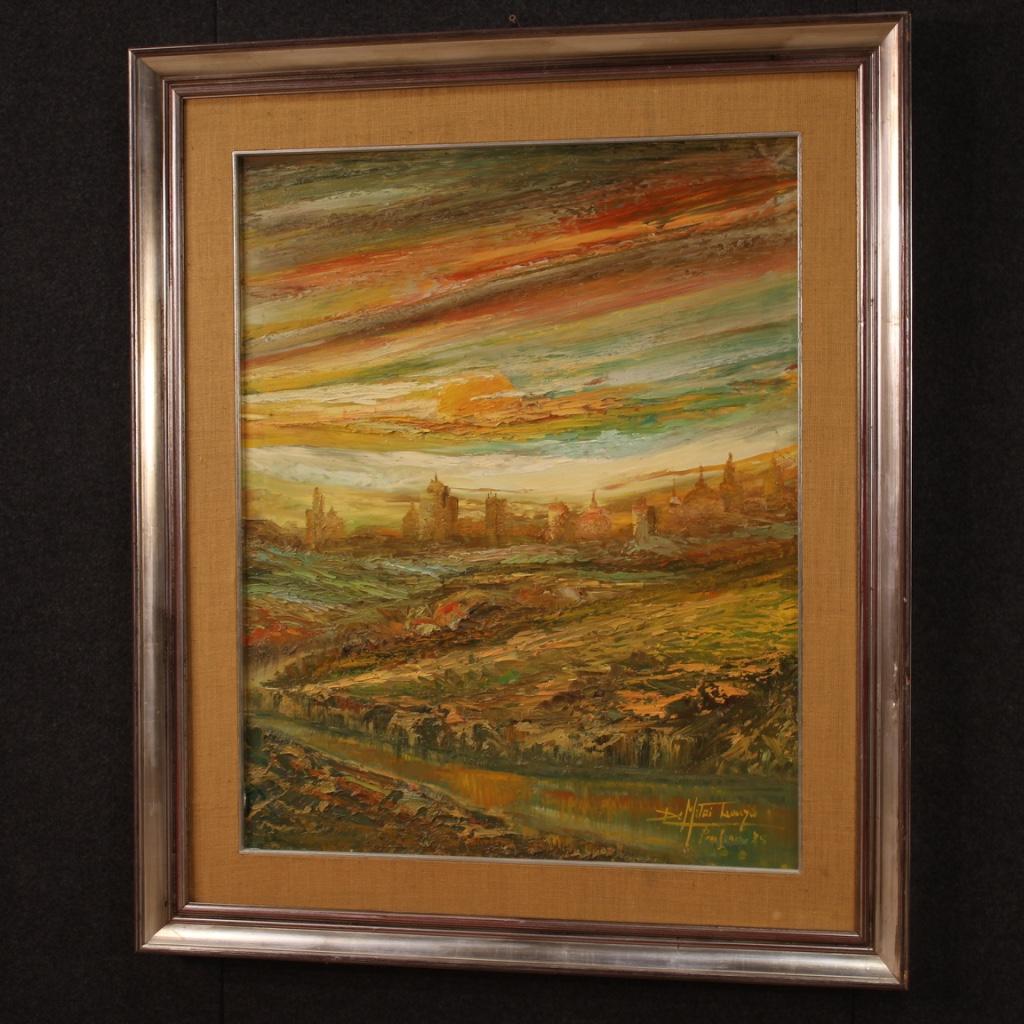 20th Century Oil on Canvas Italian Painting Landscape Sunset on Fire, 1975 6