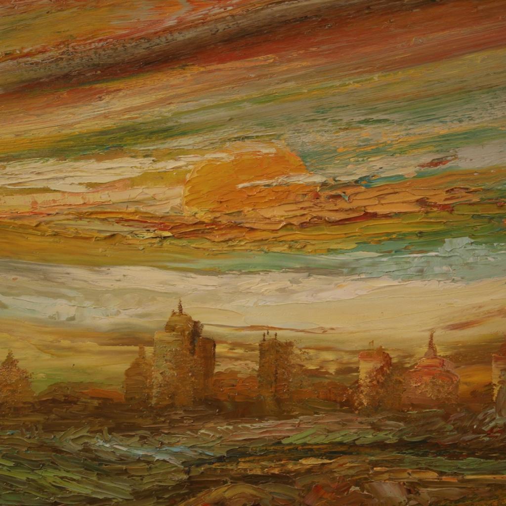 20th Century Oil on Canvas Italian Painting Landscape Sunset on Fire, 1975 2