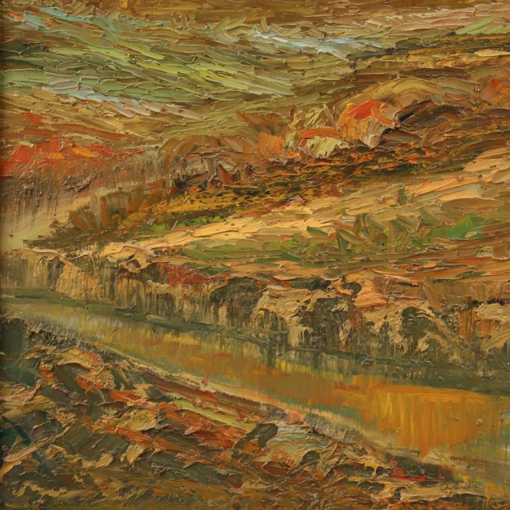 20th Century Oil on Canvas Italian Painting Landscape Sunset on Fire, 1975 4