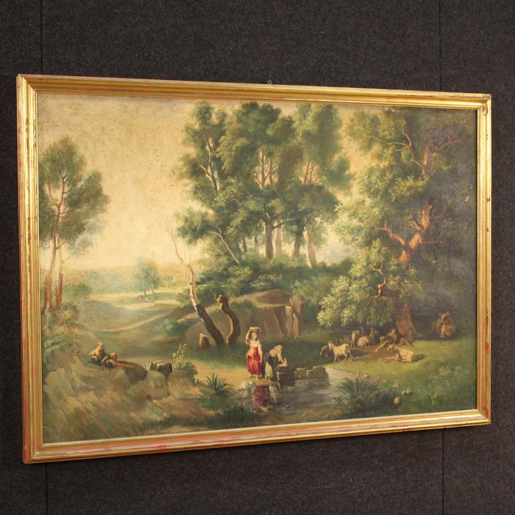 20th Century Oil on Canvas Italian Painting Landscape with Characters, 1950 7