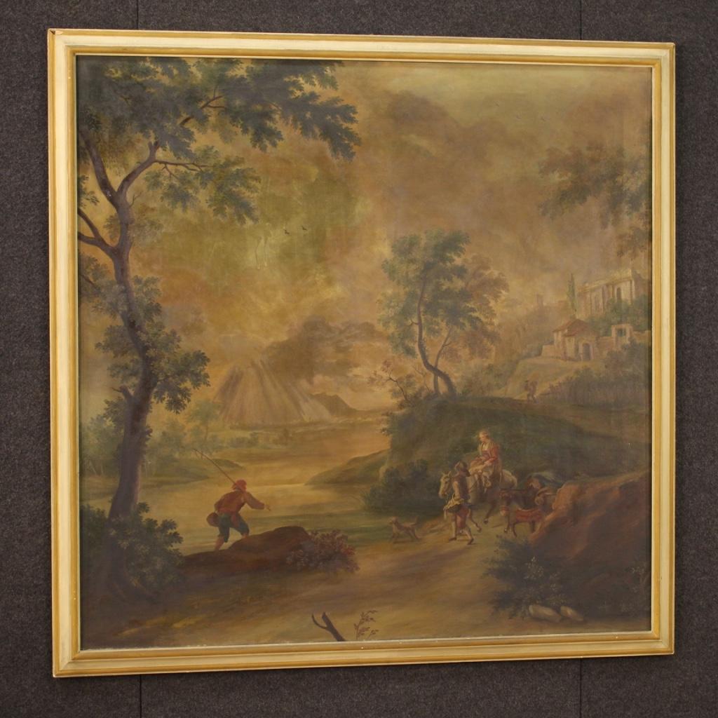 20th Century Oil on Canvas Italian Painting Landscape with Characters, 1950 8