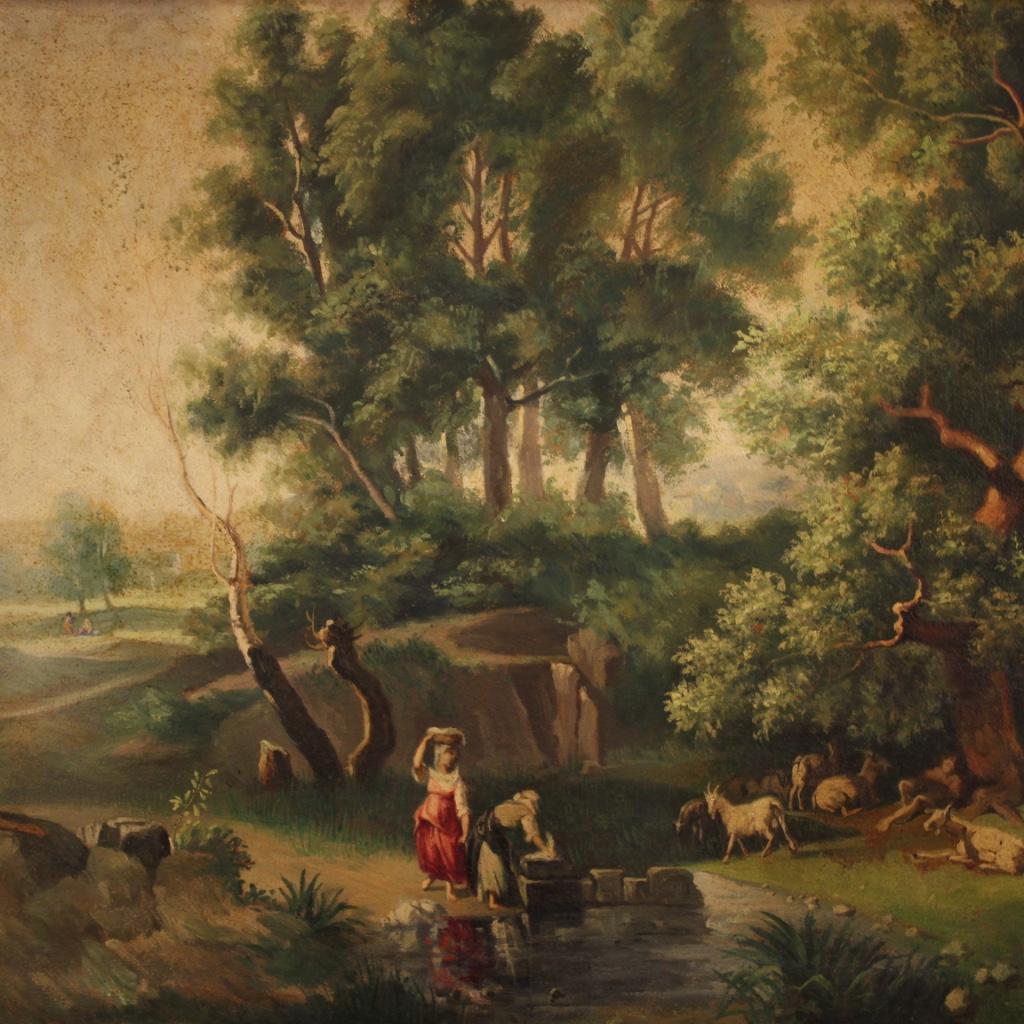 20th Century Oil on Canvas Italian Painting Landscape with Characters, 1950 1