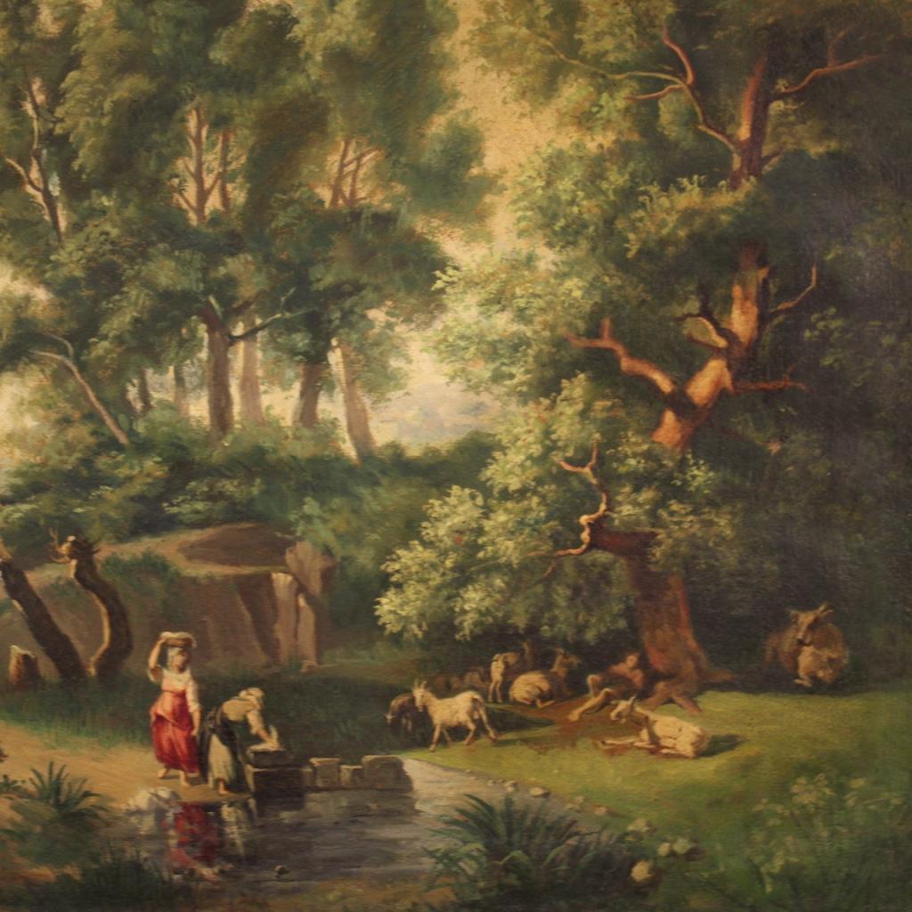 20th Century Oil on Canvas Italian Painting Landscape with Characters, 1950 2