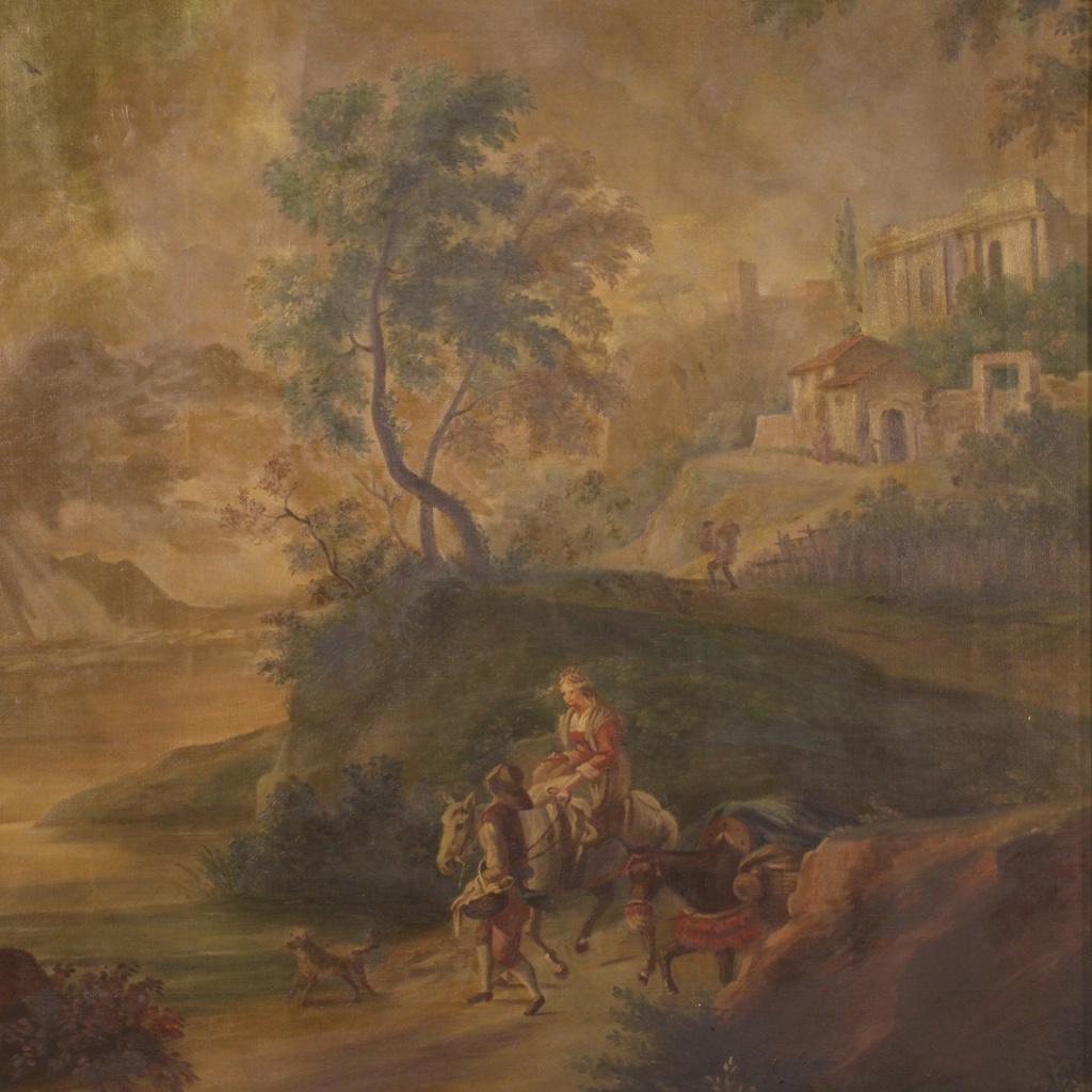 20th Century Oil on Canvas Italian Painting Landscape with Characters, 1950 2