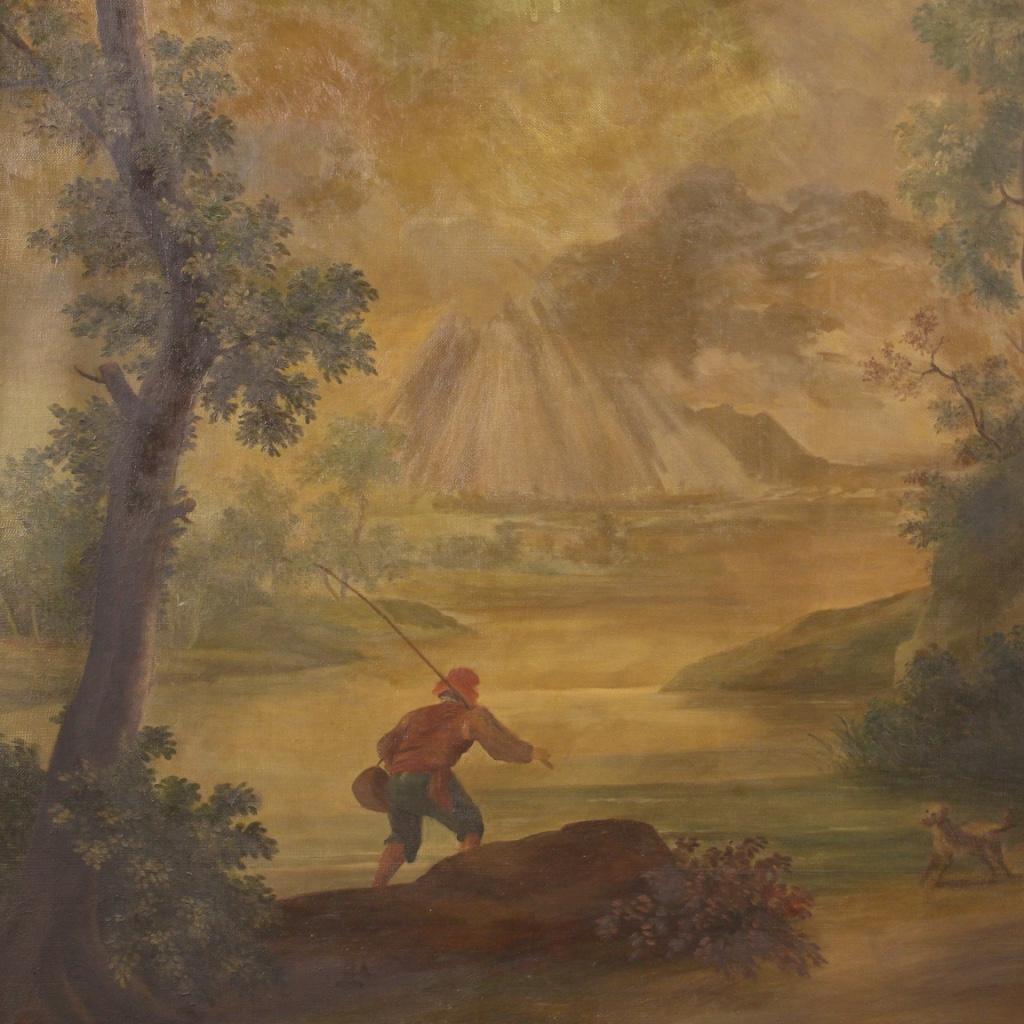20th Century Oil on Canvas Italian Painting Landscape with Characters, 1950 3