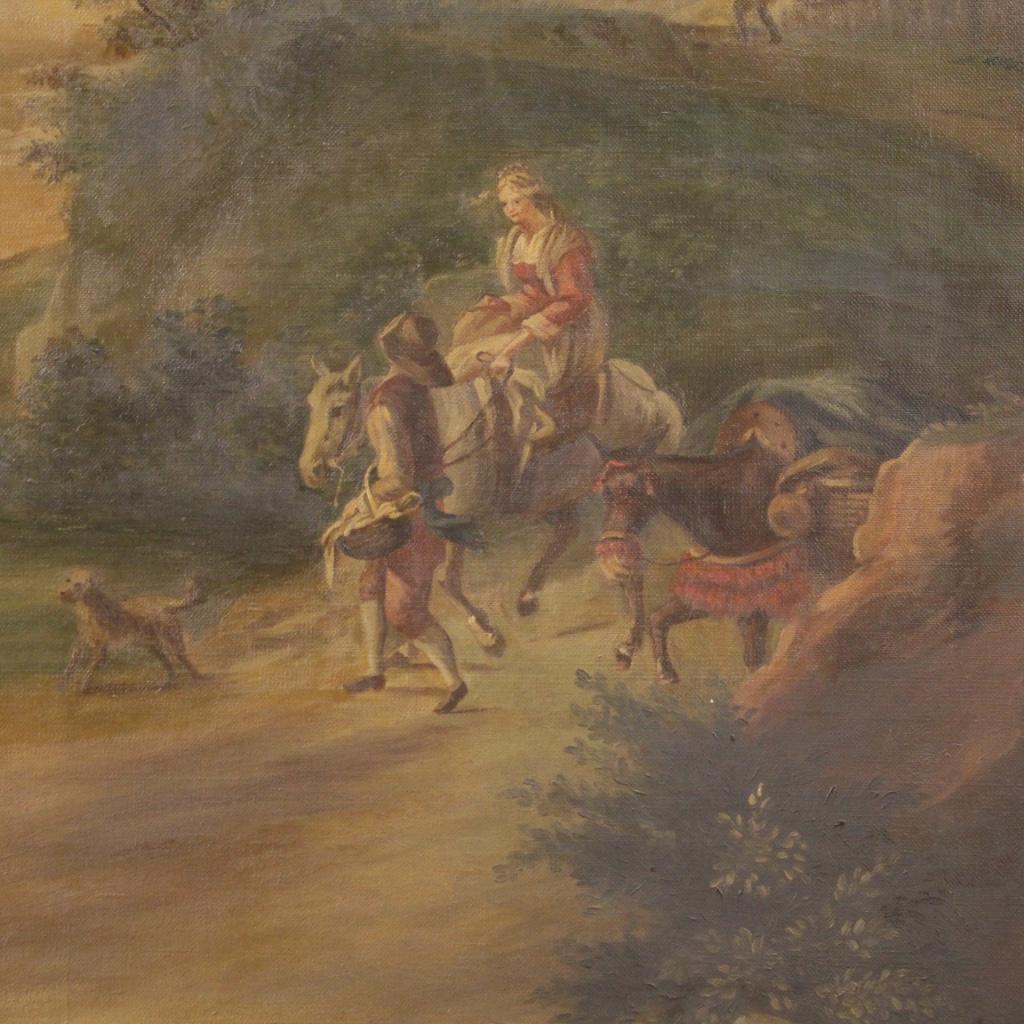 20th Century Oil on Canvas Italian Painting Landscape with Characters, 1950 4