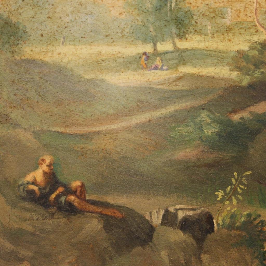 20th Century Oil on Canvas Italian Painting Landscape with Characters, 1950 6