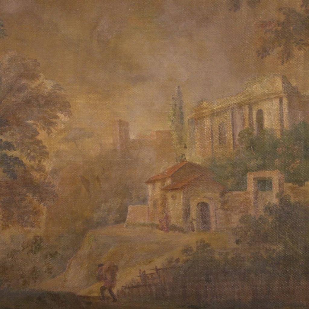 20th Century Oil on Canvas Italian Painting Landscape with Characters, 1950 5