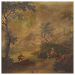 20th Century Oil on Canvas Italian Painting Landscape with Characters, 1950