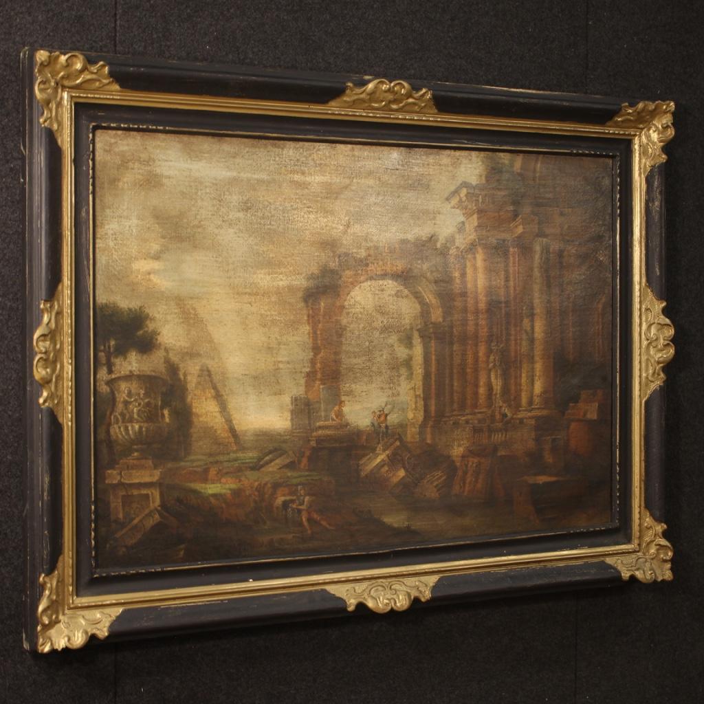 20th Century Oil on Canvas Italian Painting Landscape with Characters and Ruins 3